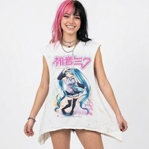 Hatsune Miku Anime T Shirt Womens Thrashed Reworked Grunge E-Girl Graphic Top